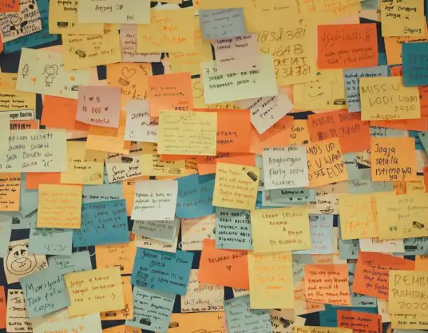 A wall full of sticky notes